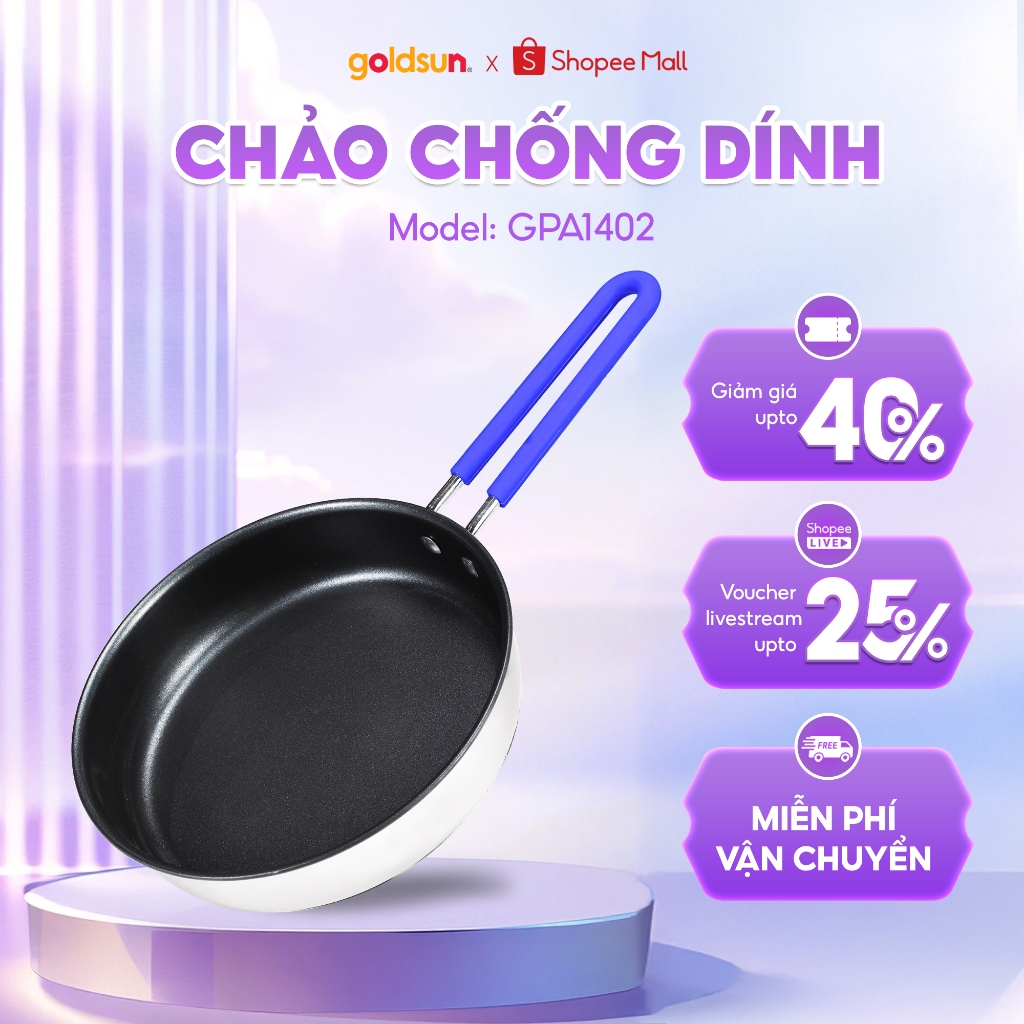 Chảo Inox Chống Dính Goldsun GPA1402, GPA1401, GPA1451 Đáy Từ 3 Lớp Chống Dính Sử Dụng Trên Mọi Loại