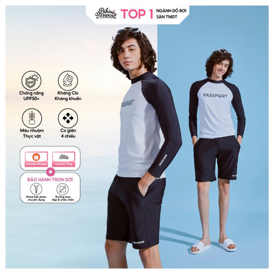 Đồ bơi nam, quần bơi nam BIKINI PASSPORT dáng lửng cao cấp - màu Đen - BS179_BL