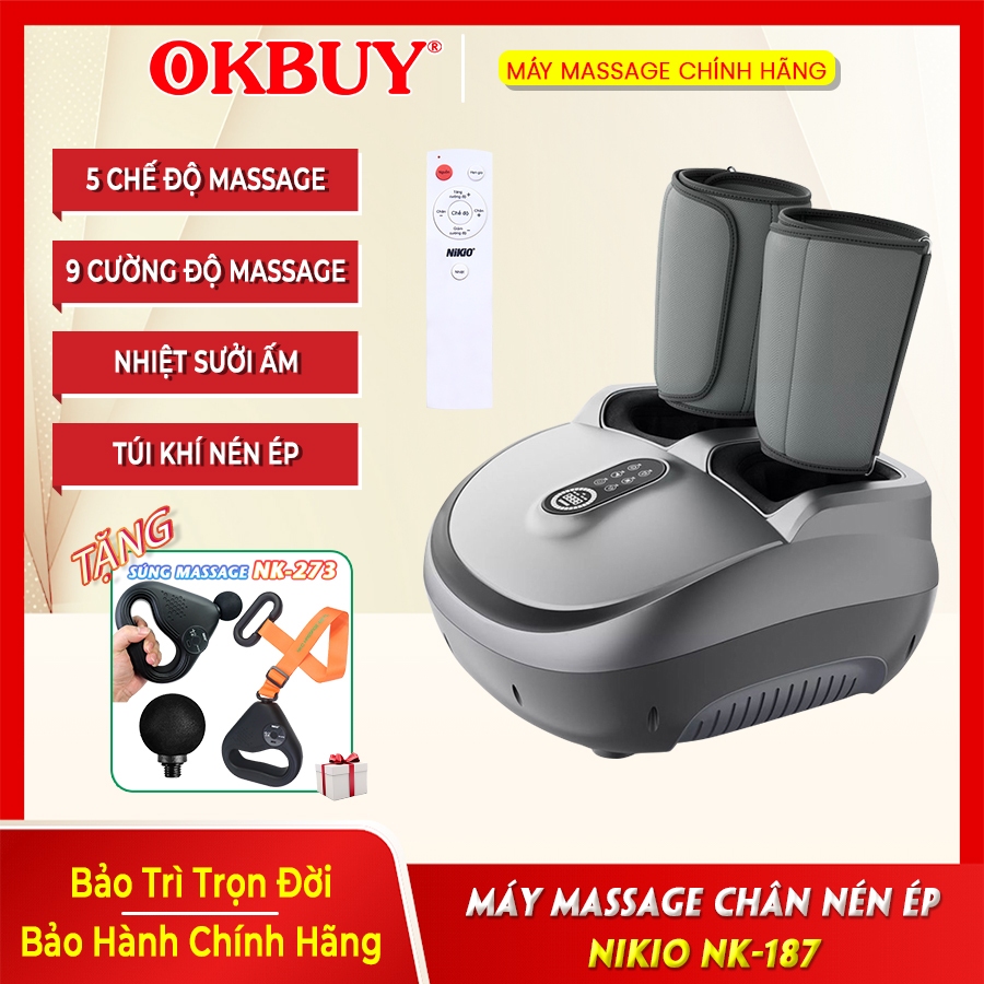 Máy Massage Chân Nikio NK-187 - 2in1, Kích thước 45x24x38cm, Đen, Vàng Gold, Xám Chuột, Bạc