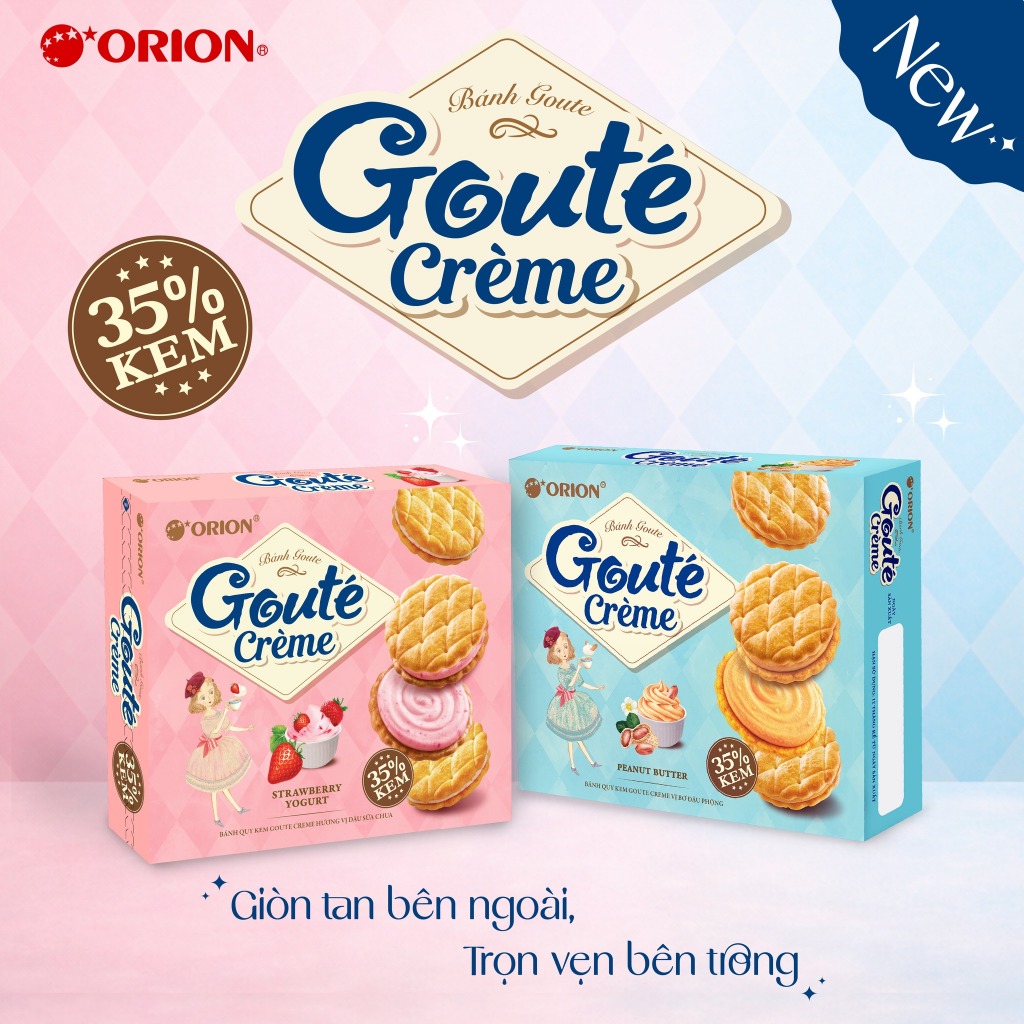 Bánh Quy Kem Goute Creme Và Cracker Goute Topping Orion Đủ Vị - Hộp 16 Bánh