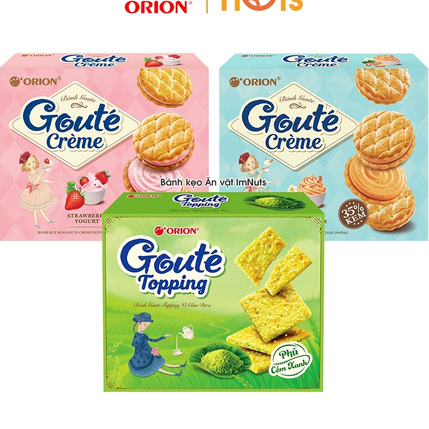 Bánh Quy Kem Goute Creme Và Cracker Goute Topping Orion Đủ Vị (Hộp 16 Bánh)
