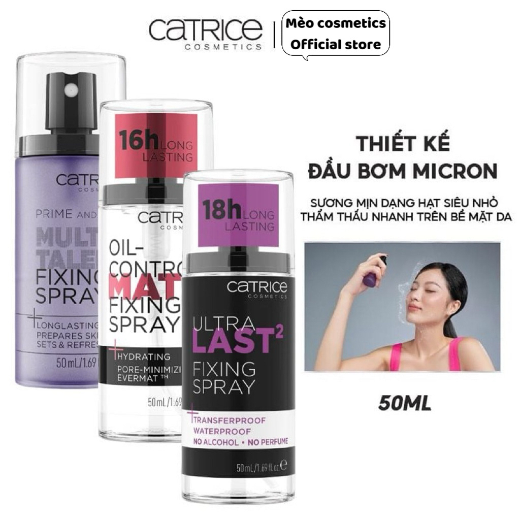 [CHÍNH HÃNG] Xịt Khóa Nền Catrice Kiềm Dầu, Giữ Ẩm, Căng Bóng, Lâu Trôi Catrice Fixing Spray 50ml