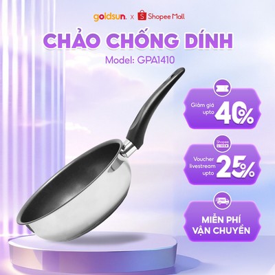 Chảo inox chống dính sâu lòng Goldsun đáy từ 3 lớp GPA1410, GPA1400 sử dụng trên mọi loại bếp