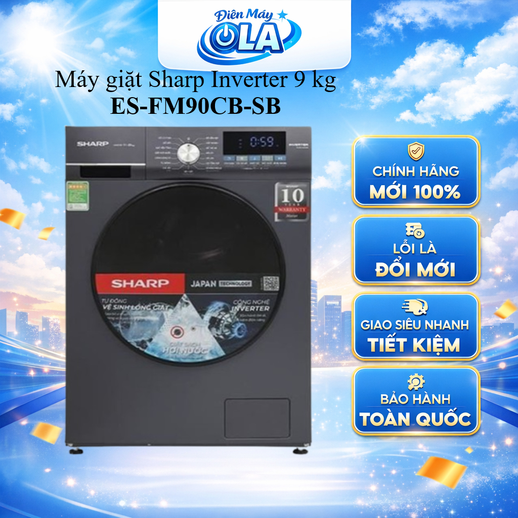 ES-FM90CB-SB/ES-FM90CB-DG- Máy giặt Sharp Inverter 9 kg ES-FM90CB-SB/ES-FM90CB-DG - GIAO TOÀN QUỐC