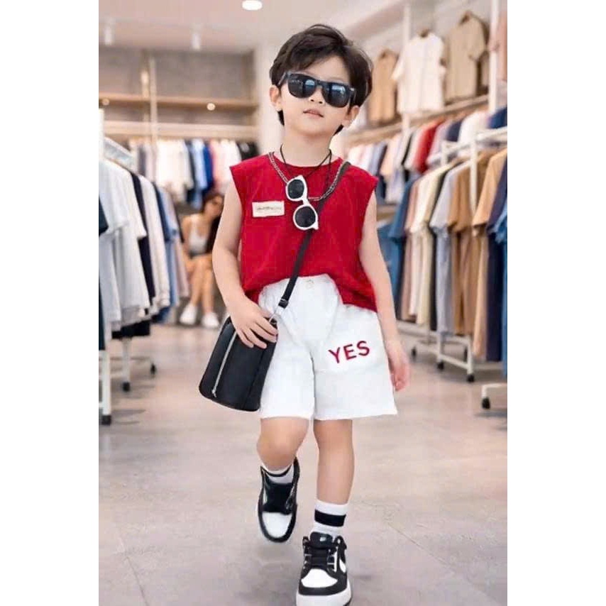Bộ Quần Áo Ba Lỗ bé trai chất cotton họa tiết Yes Oh siêu xinh,  mềm mịn, mát, --Kool-MÃ YES OH