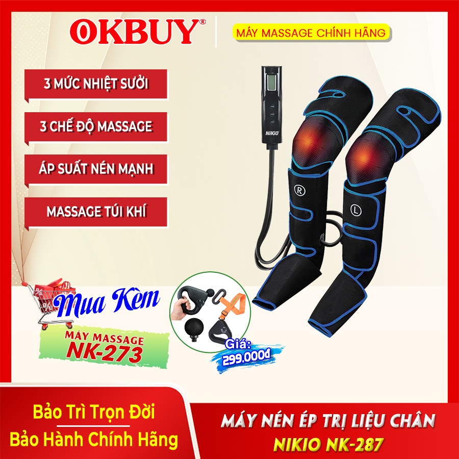 Máy massage chân áp suất khí Nikio NK-287 - Chườm nóng, cải thiện đau mỏi, suy giãn tĩnh mạch