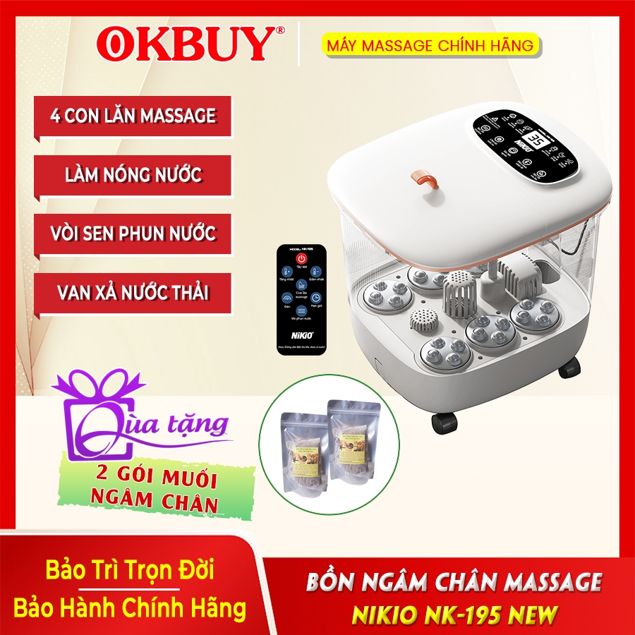 Bồn ngâm chân massage Nikio NK-195 - Trắng/Đen, 330x380x260mm, 6 chế độ massage