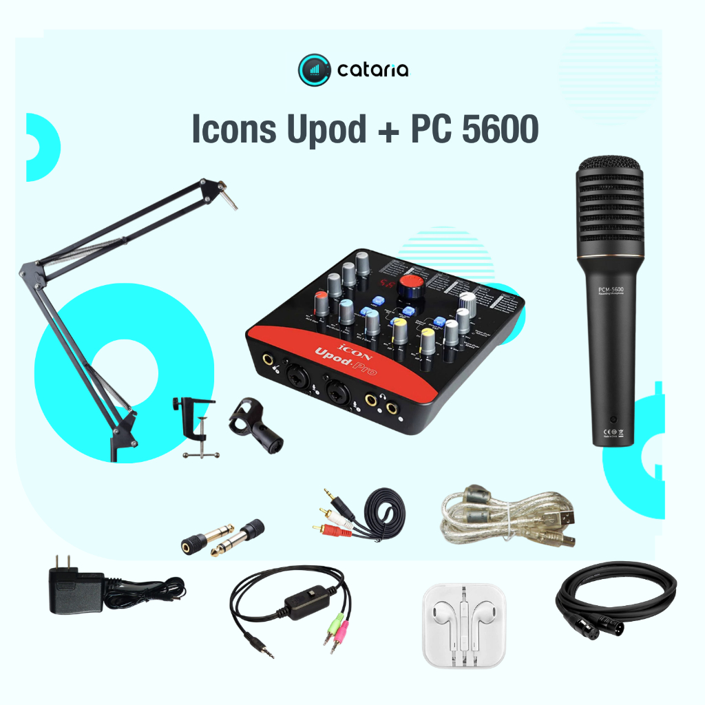 Bộ Mic Live Thu Âm Cao Cấp Mic PC 5600 và ICON PRO 72 Chế Độ Vang Tặng tai Nghe, Đèn Live Cataria