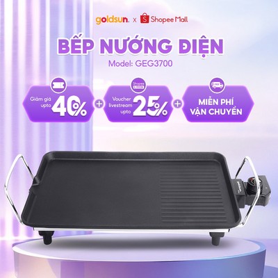 Bếp nướng điện goldsun GEG3700 công suất 1000W nhôm đúc dày, phủ chống dính có rãnh thoát dầu mỡ