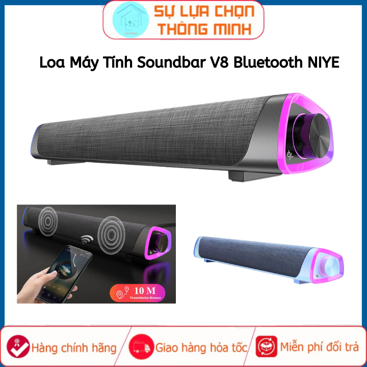 Loa SoundBar Bluetooth, Có dây cắm Led RGB Niye V8 âm thanh vòm 8D sống động chân thực