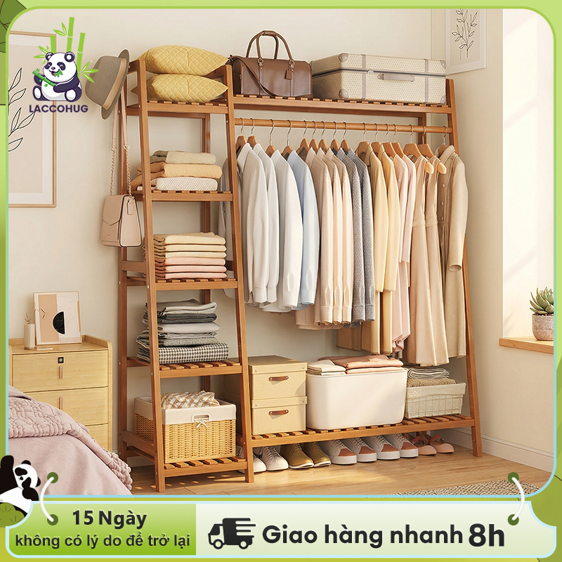 Kệ Quần Áo Kệ Treo Quần Áo Và Mũ Tre Đa Tầng Phân Vùng 2 Màu Gỗ/Nâu Chọn Lựa Tiết Kiệm Không Gian