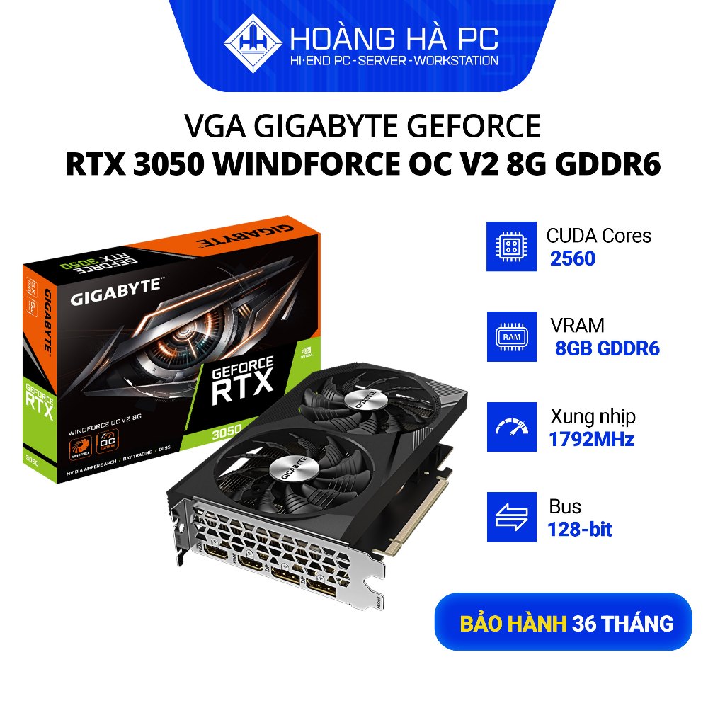 VGA GIGABYTE GEFORCE RTX 3050 WINDFORCE OC V2 8GB GDDR6