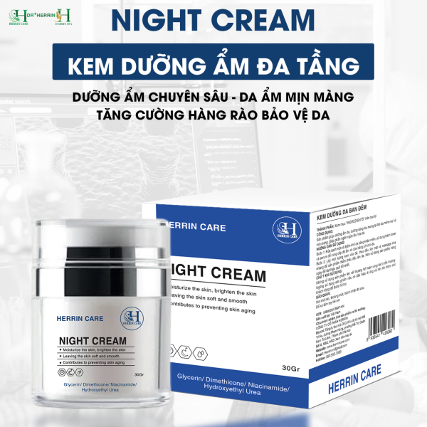 Kem dưỡng da ban đêm Night cream Herrin care 30g cấp ẩm căng bóng mờ thâm chống lão hóa