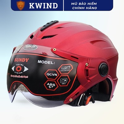 Nón bảo hiểm 1/2 đầu có kính, có khe thông gió màu đỏ, đen, phù hợp nam, nữ, freesize 55-59cm