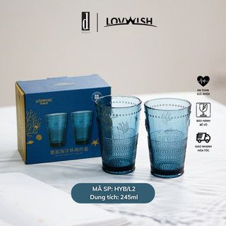 Bộ 2 cốc thuỷ tinh màu xanh dương dung tích 245ml thương hiệu LOVWISH - HYB/L2