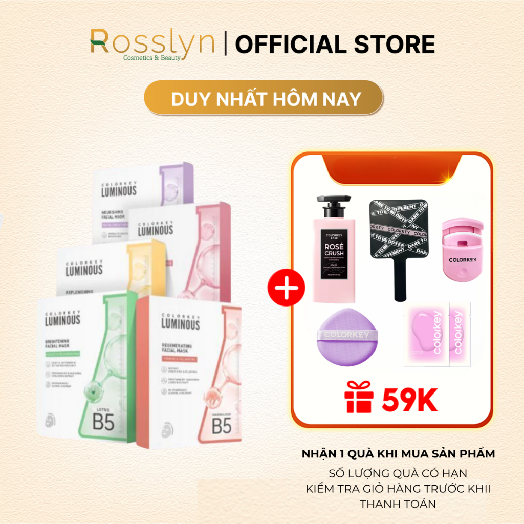 Mặt Nạ Giấy COLORKEY 1 Hộp 10 Miếng LUMINOUS Vitamin B5 Giúp Cấp Ẩm, Hỗ Trợ Phục Hồi Làn Da Rosslyn