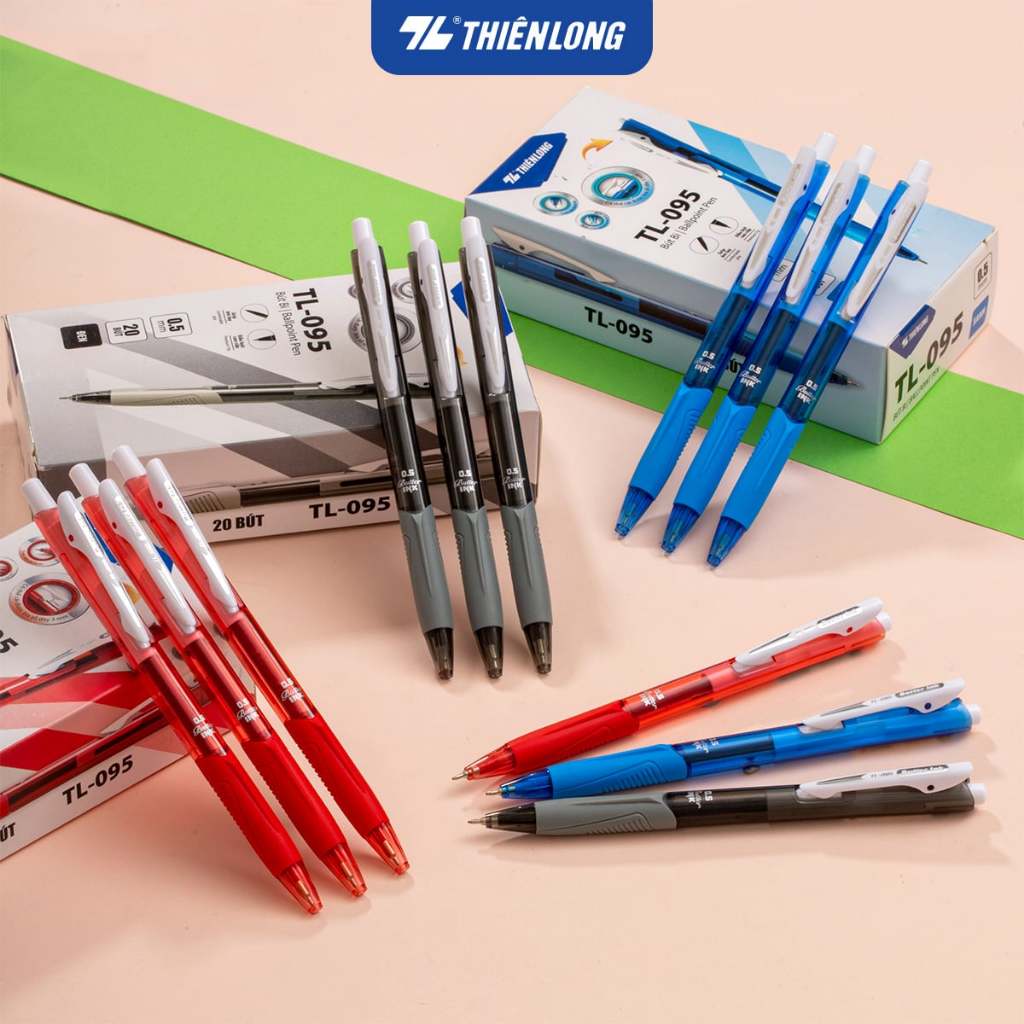 Hộp 20 Bút Bi Thiên Long TL-095 0.5mm – Viết Mượt, Mực Đậm, Cầm Êm Tay