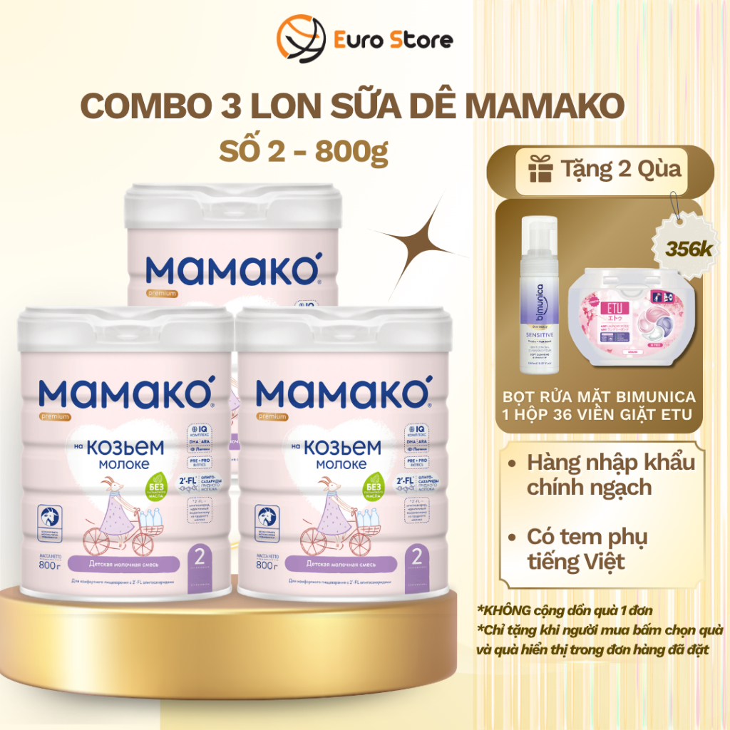 [Date 3/2027] Combo 3 Lon Sữa Dê MAMAKO Premium Số 2 - 800g