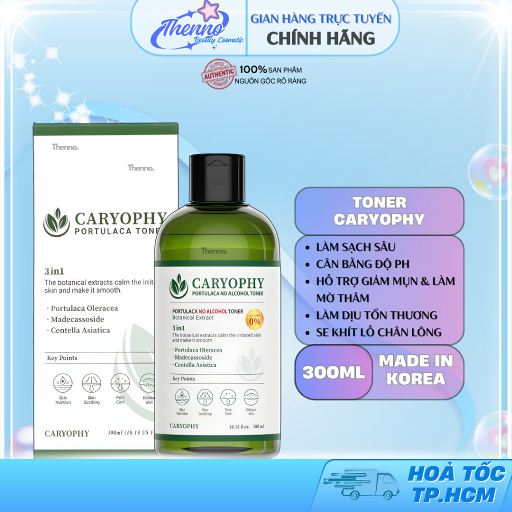 Nước Cân Bằng Da Không Cồn Cho Da Mụn Caryophy Portulaca Toner 300ml
