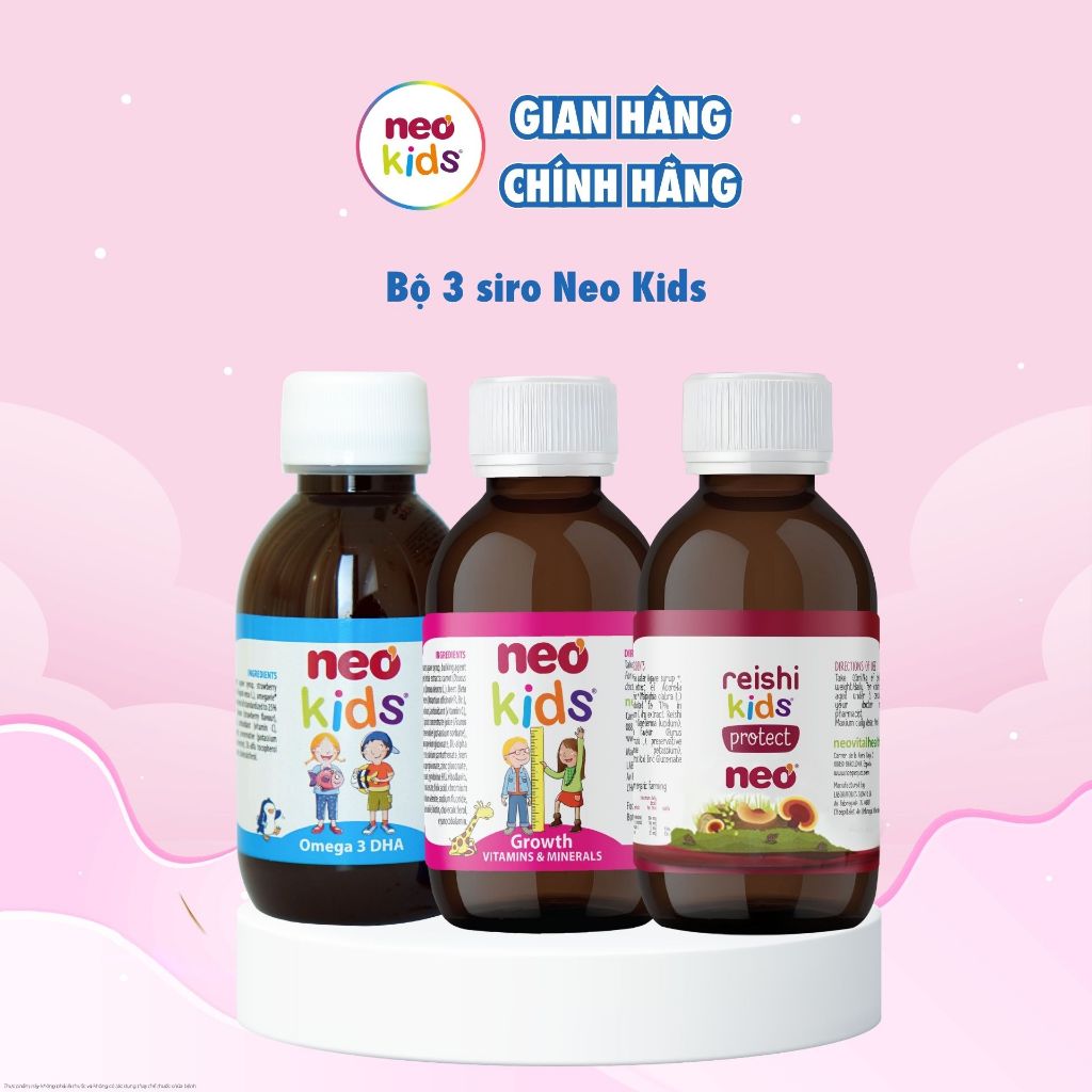 Combo 3 chai siro Neo Kids Growth - Neo Kids Omega 3 DHA - Reishi kids Protect