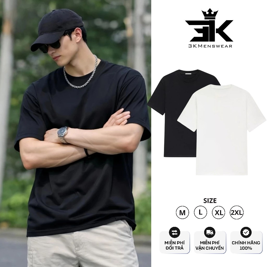 Áo phông 3KMENSWEAR Áo thun cộc tay cotton form Unisex thoáng mát thấm hút mồ hôi vải mềm