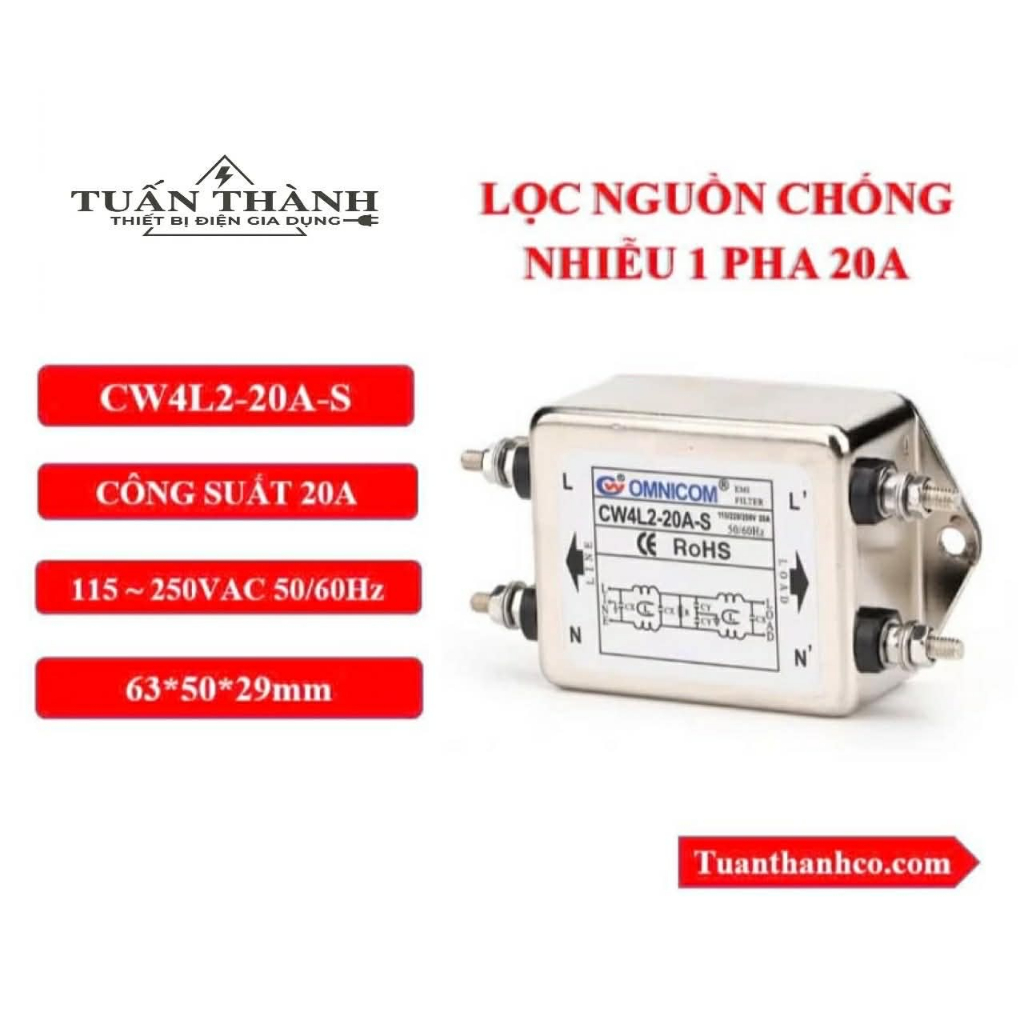 Bộ Lọc Nguồn Chống Nhiễu 1 Pha 20A OMNICOM CW4L2-20A-S