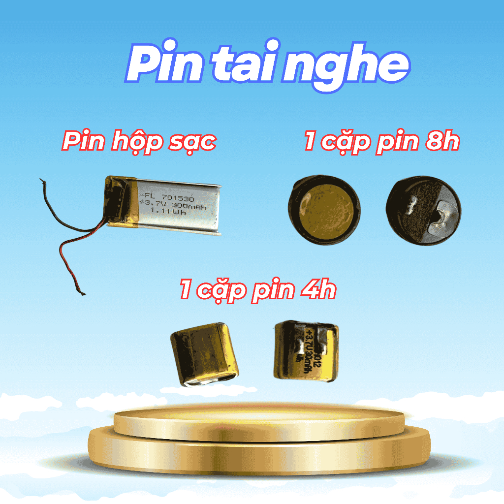 Pin thay thế cho tai nghe Bluetooth , Pin hộp sạc, Pin 8h, Pin 4h phù hợp cho các dòng tai nghe,soon