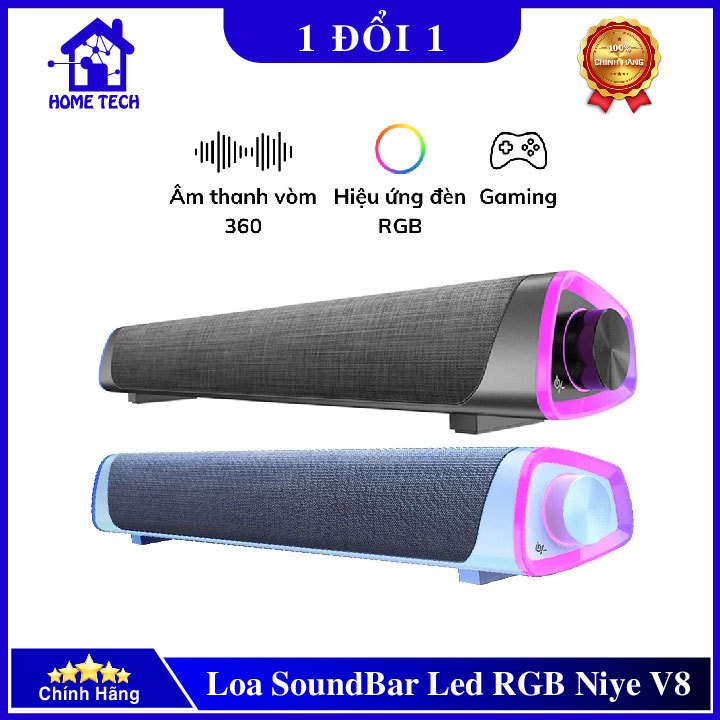 Loa Máy Tính Để Bàn Soundbar NIYE V8 Led RGB Tùy Chọn Bản Bluetooth hoặc AUX, âm thanh sống động