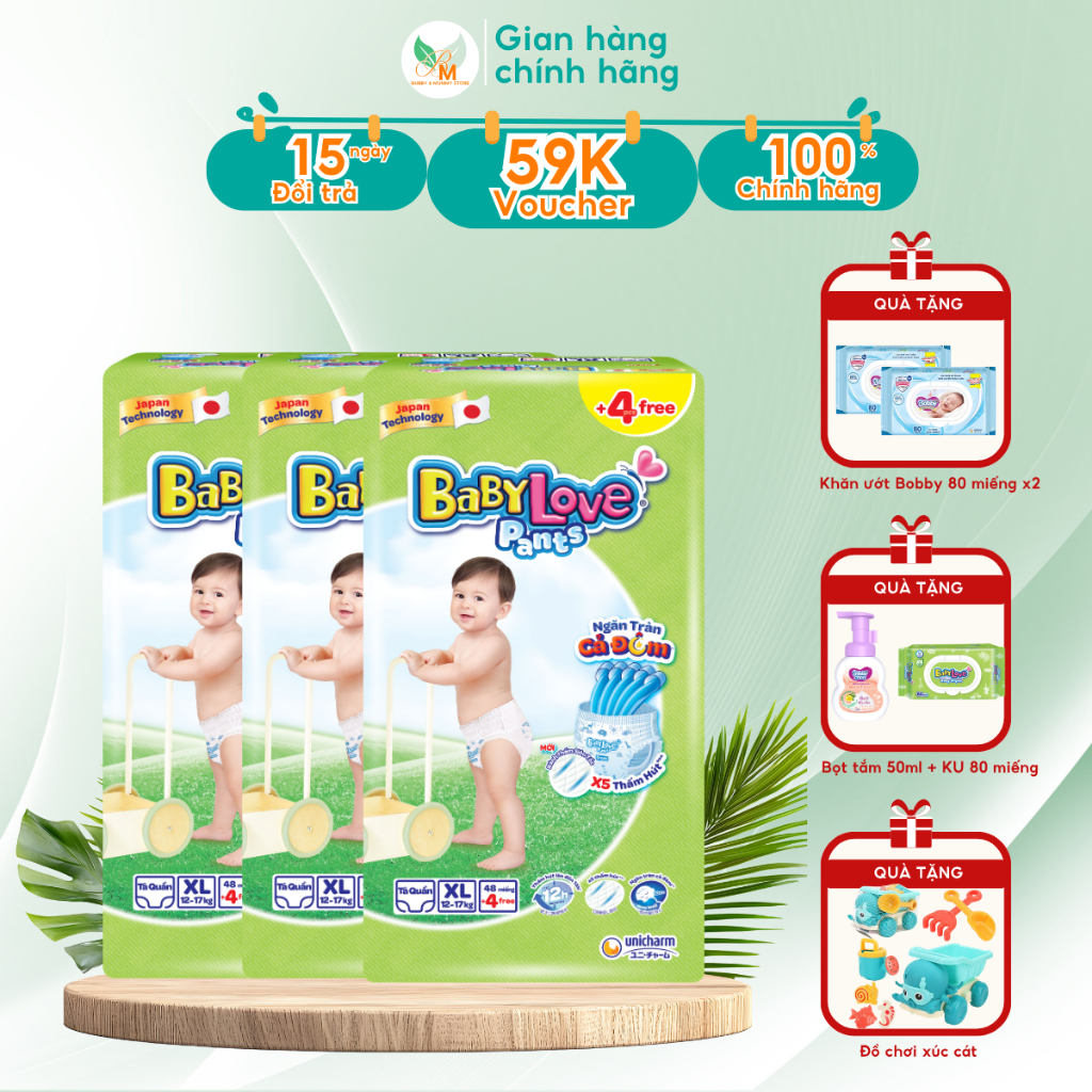 [COMBO 3] Bỉm quần BABY LOVE thấm hút 12h mỏng nhẹ size M - L - XL - XXL - XXXL