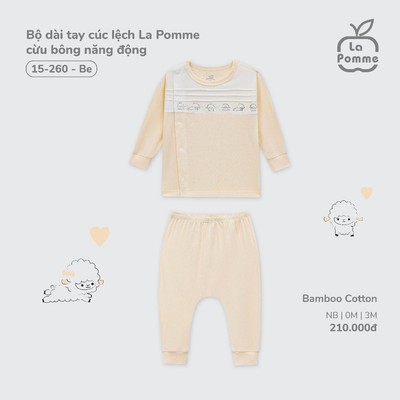 Bộ quần áo dài tay sơ sinh cúc lệch La Pomme cho bé từ 3kg -8kg- Chất liệu Petit Soyeu, sợi tre tự nhiên, mềm mịn