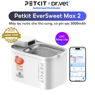 Máy lọc nước cho mèo PETKIT Eversweet Max 2 có app, có pin sạc 5000mAh, dung tích 3 lít