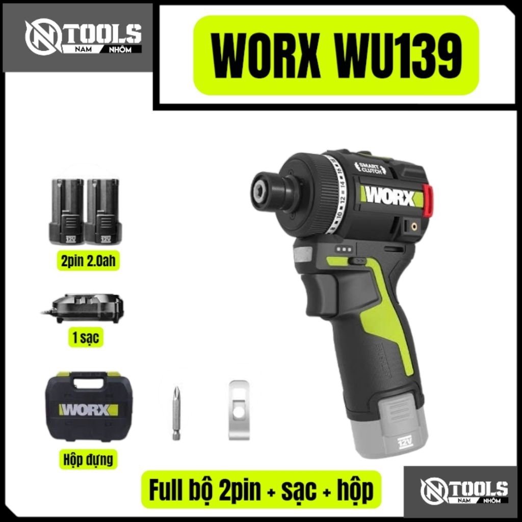 Worx wu139 máy vặn vít cấp trượt pin 12V ( Nam nhôm )
