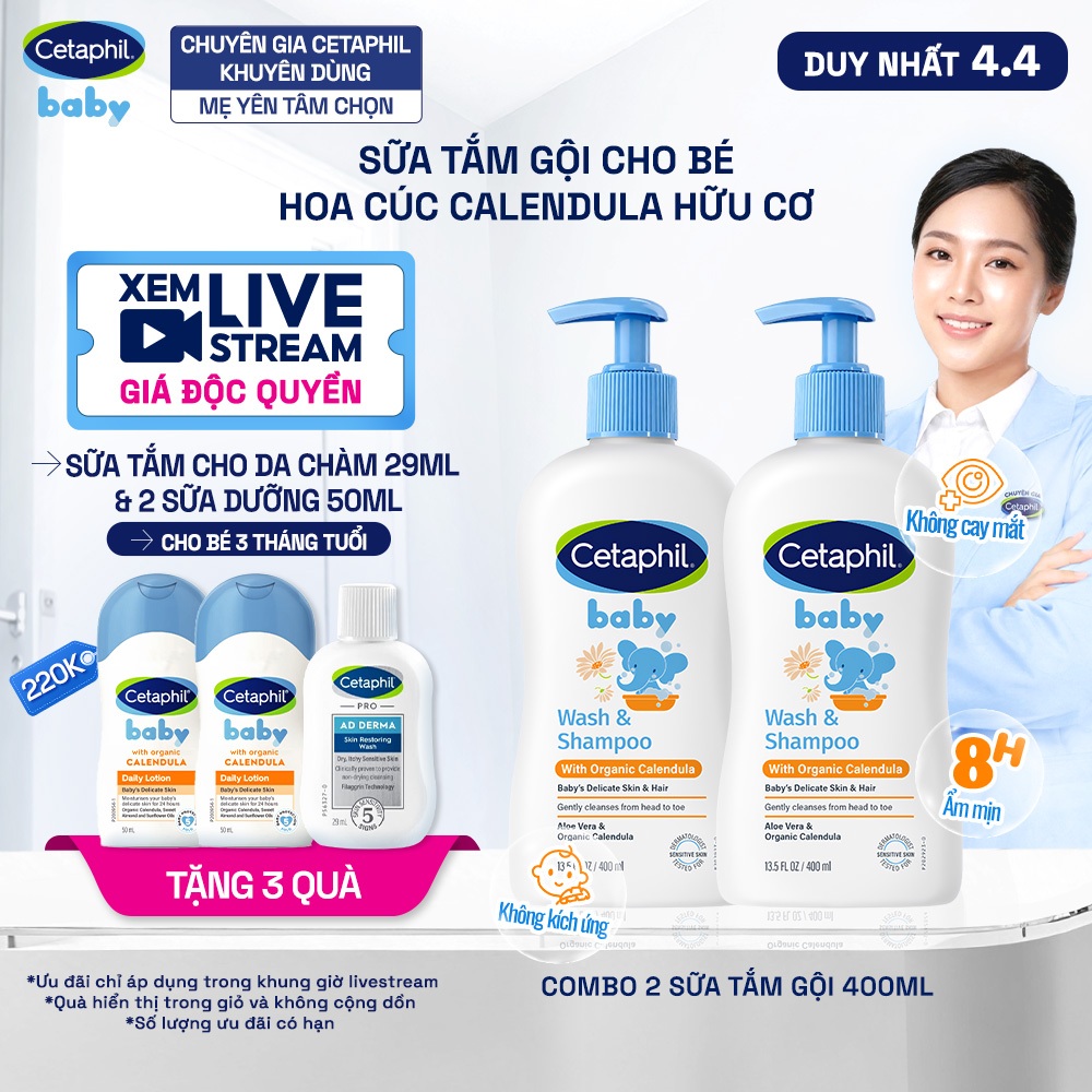 [Cetaphil X Hannah] Combo 2 Sữa tắm gội dịu lành Cetaphil Baby Wash & Shampoo with Organic Calendula