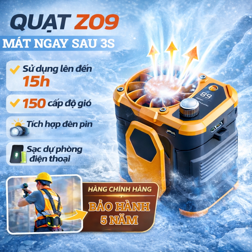 Quạt Kẹp Thắt Lưng Z09, Pin Dùng 15h, 150 Cấp Gió Cực Mạnh, Kiêm Sạc Dự Phòng