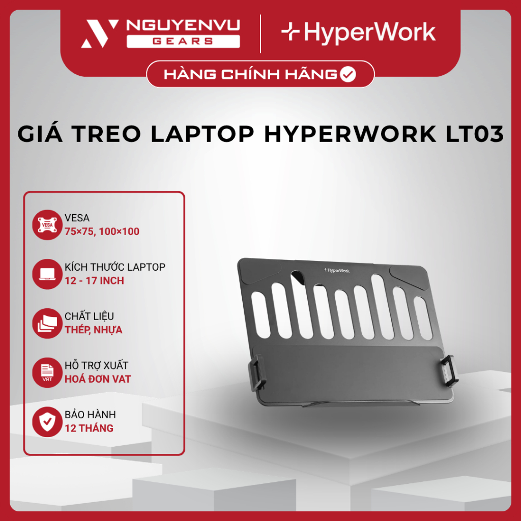 [Full VAT] Giá treo Laptop HyperWork LT03 - Thép sơn tĩnh điện - Tản nhiệt tối ưu - BH 12 Tháng