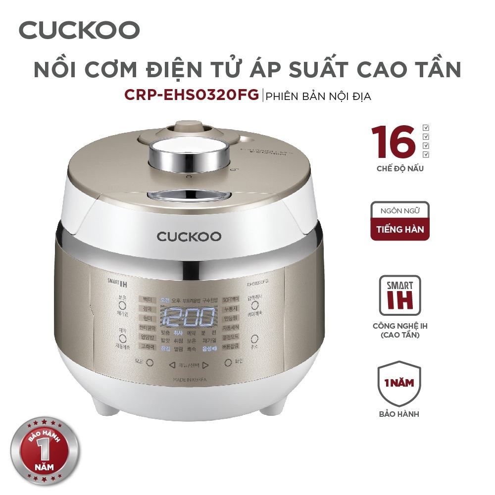 Nồi Cơm Điện Tử Áp Suất Cao Tần Cuckoo CRP-EHS0309F/WHGOVNCV – 0.5 Lít