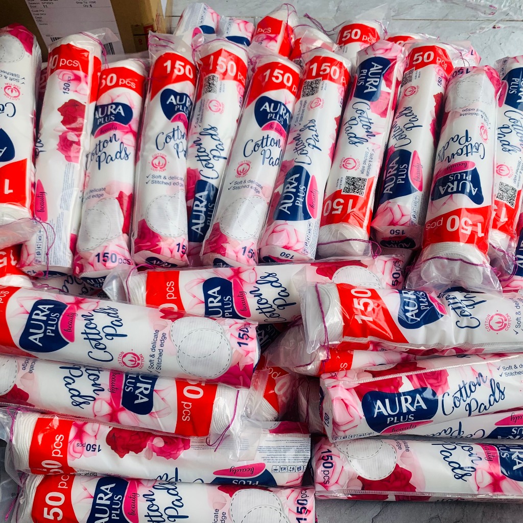 Bông Tẩy Trang Aura Plus, Eliwhite xanh lá (150 miếng bông tròn)