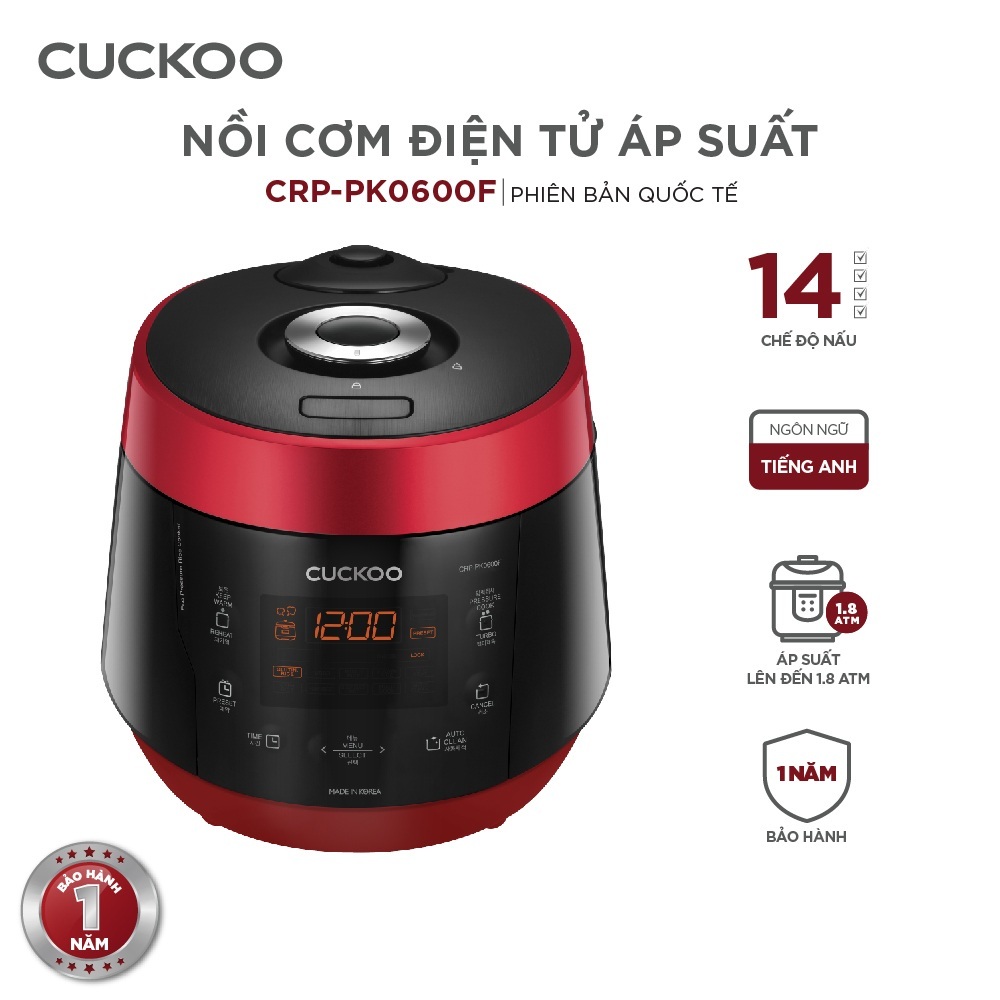 Nồi cơm Áp suất Điện tử Cuckoo CRP-PK0600F 1.08L - Sản xuất Hàn Quốc- Ngôn ngữ Tiếng Anh