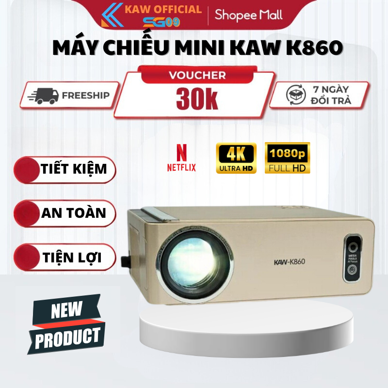 Máy Chiếu Phim Mini Kaw K860, Độ Sáng 13200 Lumens, Auto Lấy Nét, Độ Phân Giải 1080P, BH 36 Tháng