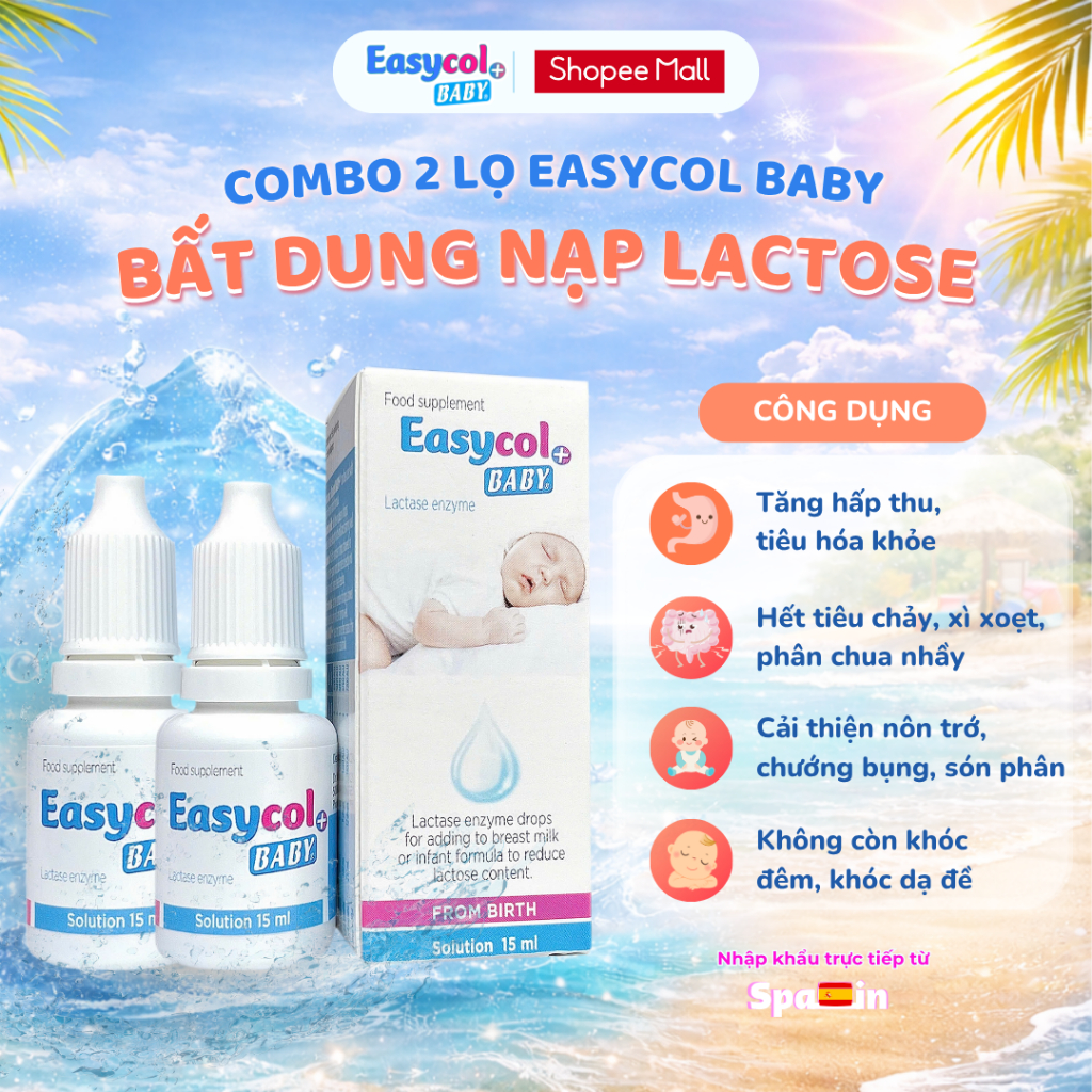 Combo 2 Lọ Enzyme lactase Easycol Baby Cho Bé Sơ Sinh Bất Dung Nạp Hoặc Quá Tải Đường Lactose