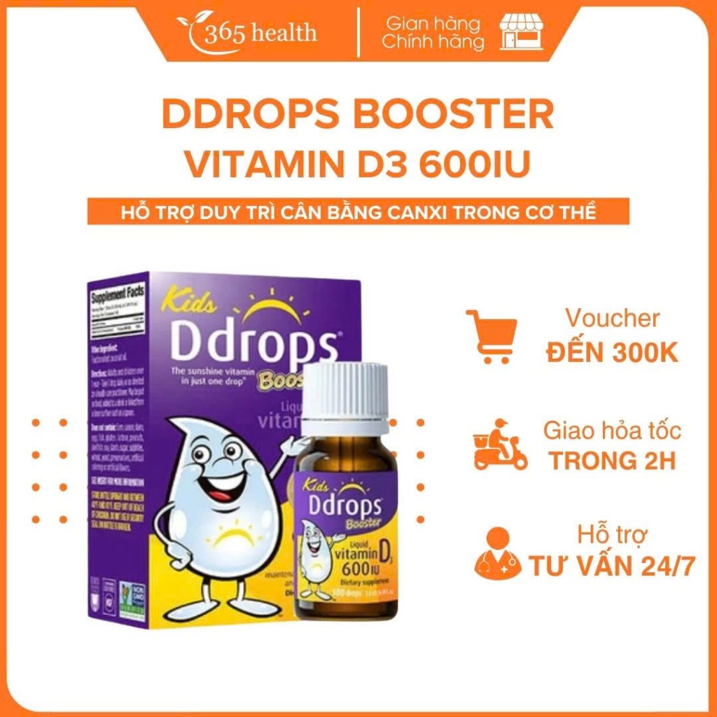 Ddrops Booster Vitamin D3 dạng siro, hỗ trợ chắc khỏe xương và tăng cường hệ miễn dịch cho bé 600IU