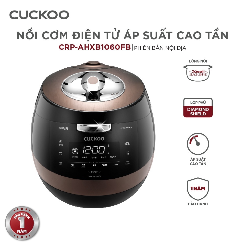Nồi cơm điện tử áp suất cao tần Cuckoo 1.8L CRP-AHXB1008F - Lòng phủ men Xwal độc quyền