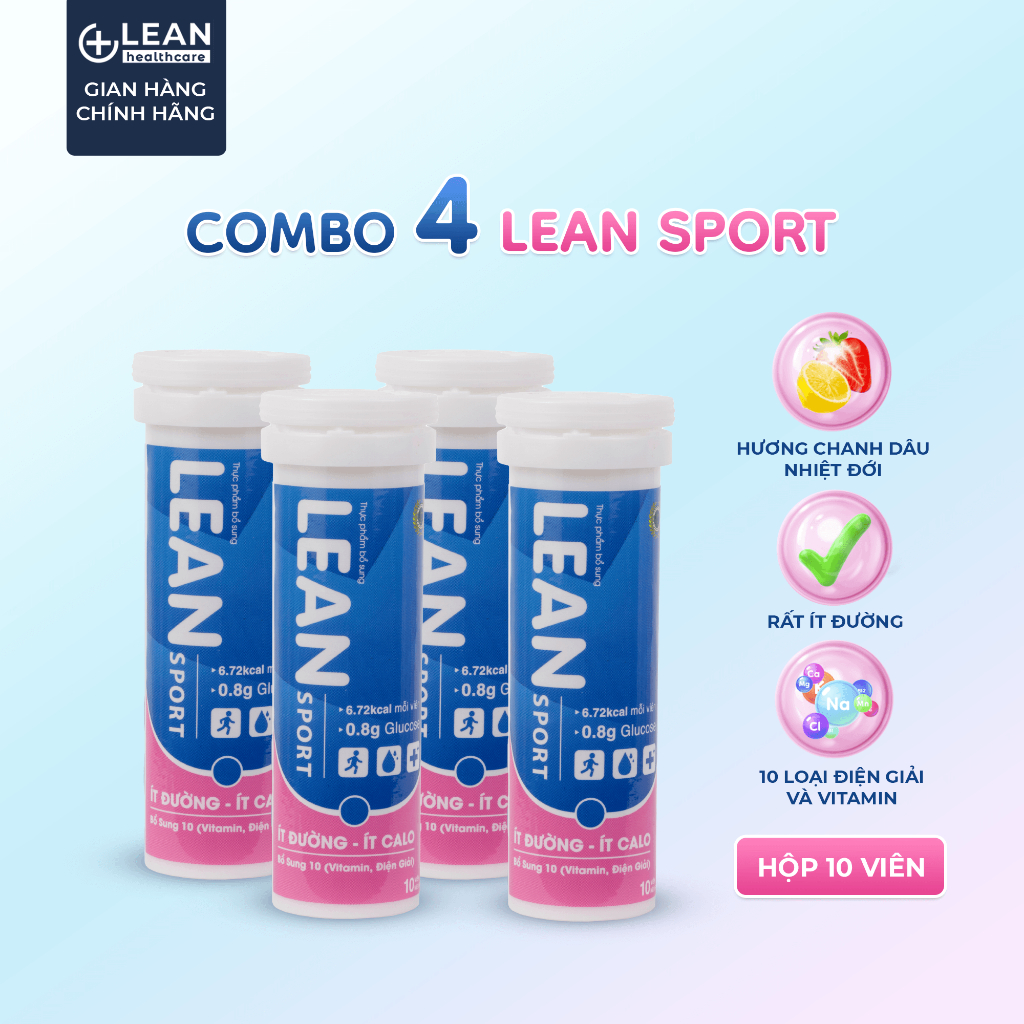 Combo 4 hộp Viên Sủi Bổ Sung Điện Giải Thể Thao Lean Sport Bù Nước và tăng lực thể thao