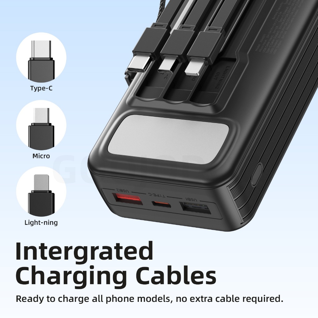 Sạc Dự Phòng 20000mAh GOOJODOQ 9 Cổng PD20W, 22.5W, Dây Cáp Tích Hợp, Màn Hình Số, Đèn Pin | BigBuy360 - bigbuy360.vn