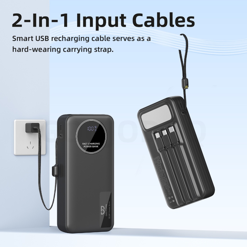 Sạc Dự Phòng 20000mAh GOOJODOQ 9 Cổng PD20W, 22.5W, Dây Cáp Tích Hợp, Màn Hình Số, Đèn Pin | BigBuy360 - bigbuy360.vn
