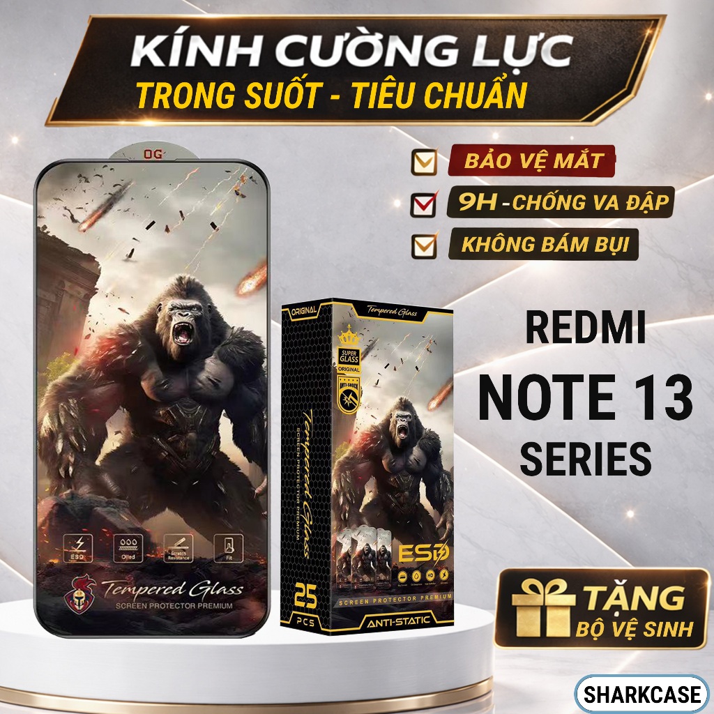 Kính cường lực Redmi Note 13 Pro, Note 13 4G/5G cao cấp full màn trong suốt bảo vệ màn hình dt shark