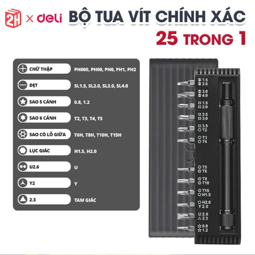 Bộ Tua Vít Đa Năng DELI 25 Chi Tiết Đa Năng - Tiện Lợi, Đầu Vít Từ TÍnh Dễ Sử Dụng (DL240025B) Tools