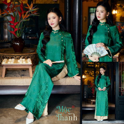 Set áo dài cách tân nữ Econice vải tơ ánh hoàng kim sang trọng mặc các dịp lế Tết 2026