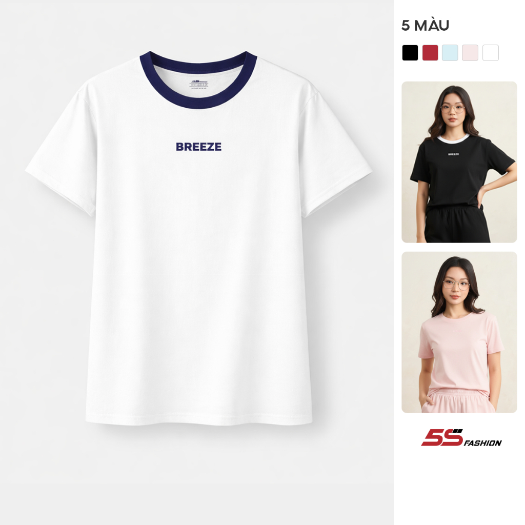 Áo Thun Nữ Cotton 5S FASHION In BREZEE Phom Regular Basic Dễ Mặc WBATS26004
