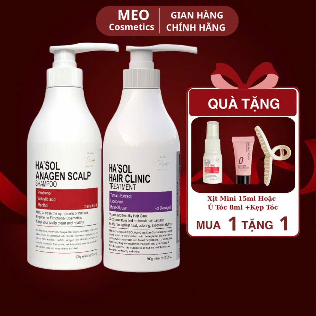 Giải Pháp Hỗ Trợ Giảm Rụng Tóc, Hỗ Trợ Mọc Tóc Ha'sol Anagen Scalp Shampoo 500g + Kem Ủ Hasol Hair C